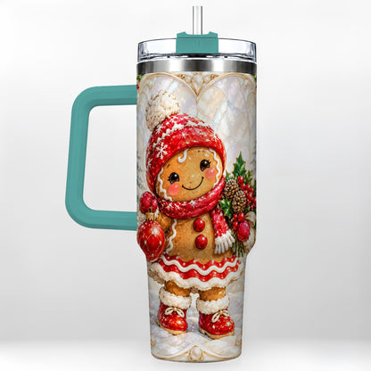 #pl[40oz|Green] Gingerbread Girl 40oz Tumbler, Christmas Stainless Steel Travel Cup