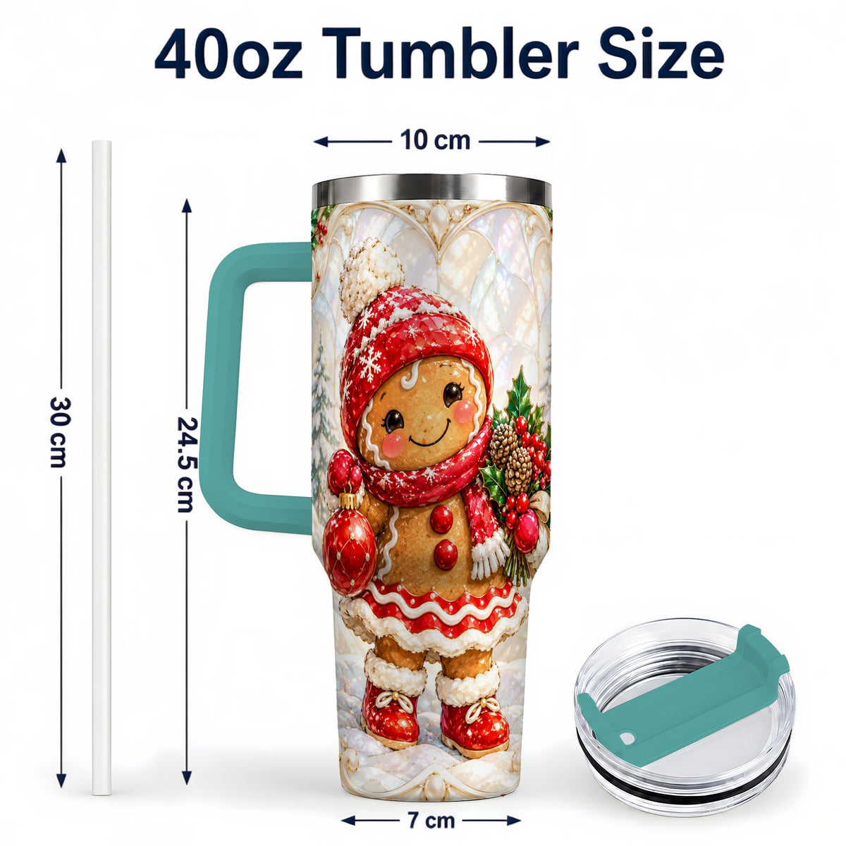 #pl[40oz|Green] Gingerbread Girl 40oz Tumbler, Christmas Stainless Steel Travel Cup