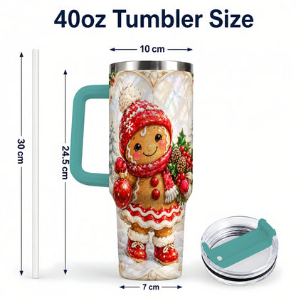 #pl[40oz|Green] Gingerbread Girl 40oz Tumbler, Christmas Stainless Steel Travel Cup