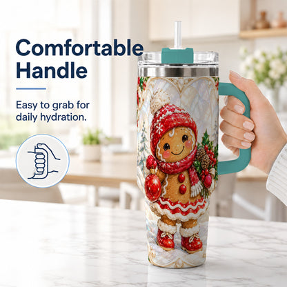 #pl[40oz|Green] Gingerbread Girl 40oz Tumbler, Christmas Stainless Steel Travel Cup
