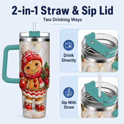 #pl[40oz|Green] Gingerbread Girl 40oz Tumbler, Christmas Stainless Steel Travel Cup