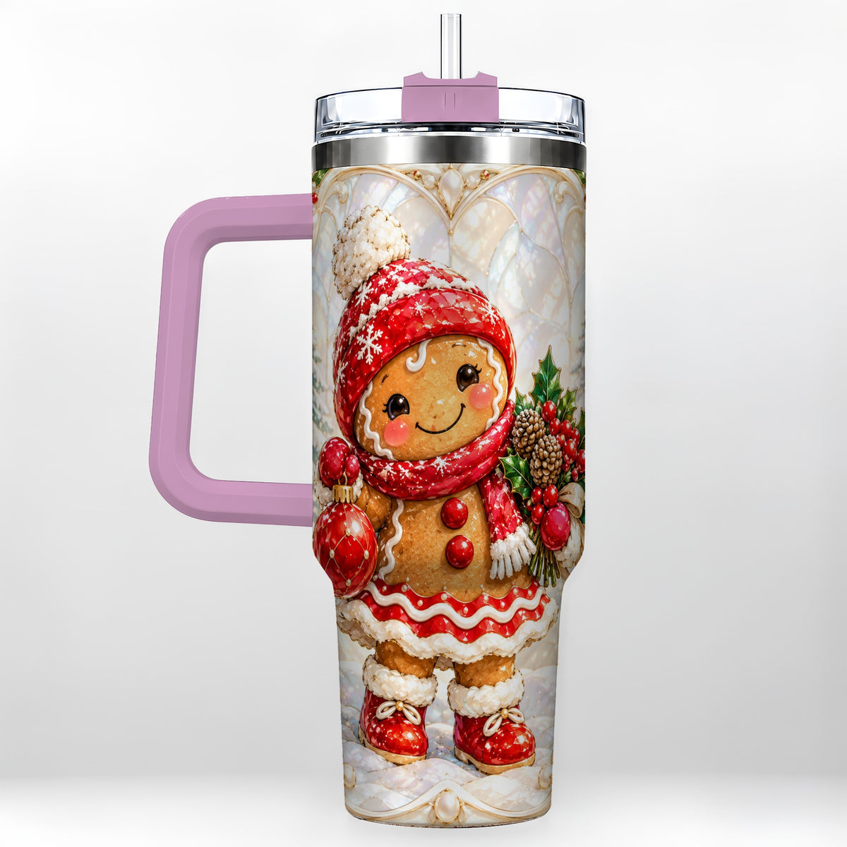 #pl[40oz|Pink] Gingerbread Girl 40oz Tumbler, Christmas Stainless Steel Travel Cup