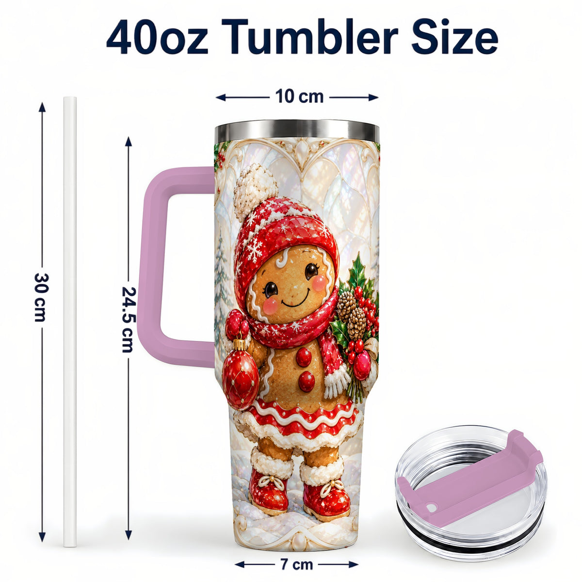 #pl[40oz|Pink] Gingerbread Girl 40oz Tumbler, Christmas Stainless Steel Travel Cup