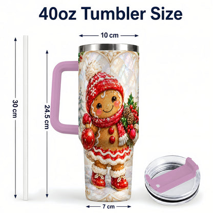 #pl[40oz|Pink] Gingerbread Girl 40oz Tumbler, Christmas Stainless Steel Travel Cup