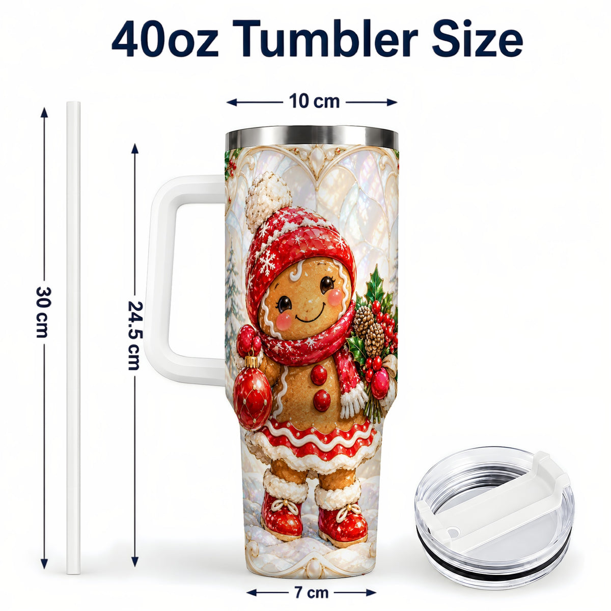 #pl[40oz|White] Gingerbread Girl 40oz Tumbler, Christmas Stainless Steel Travel Cup
