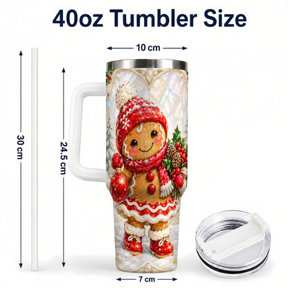 #pl[40oz|White] Gingerbread Girl 40oz Tumbler, Christmas Stainless Steel Travel Cup