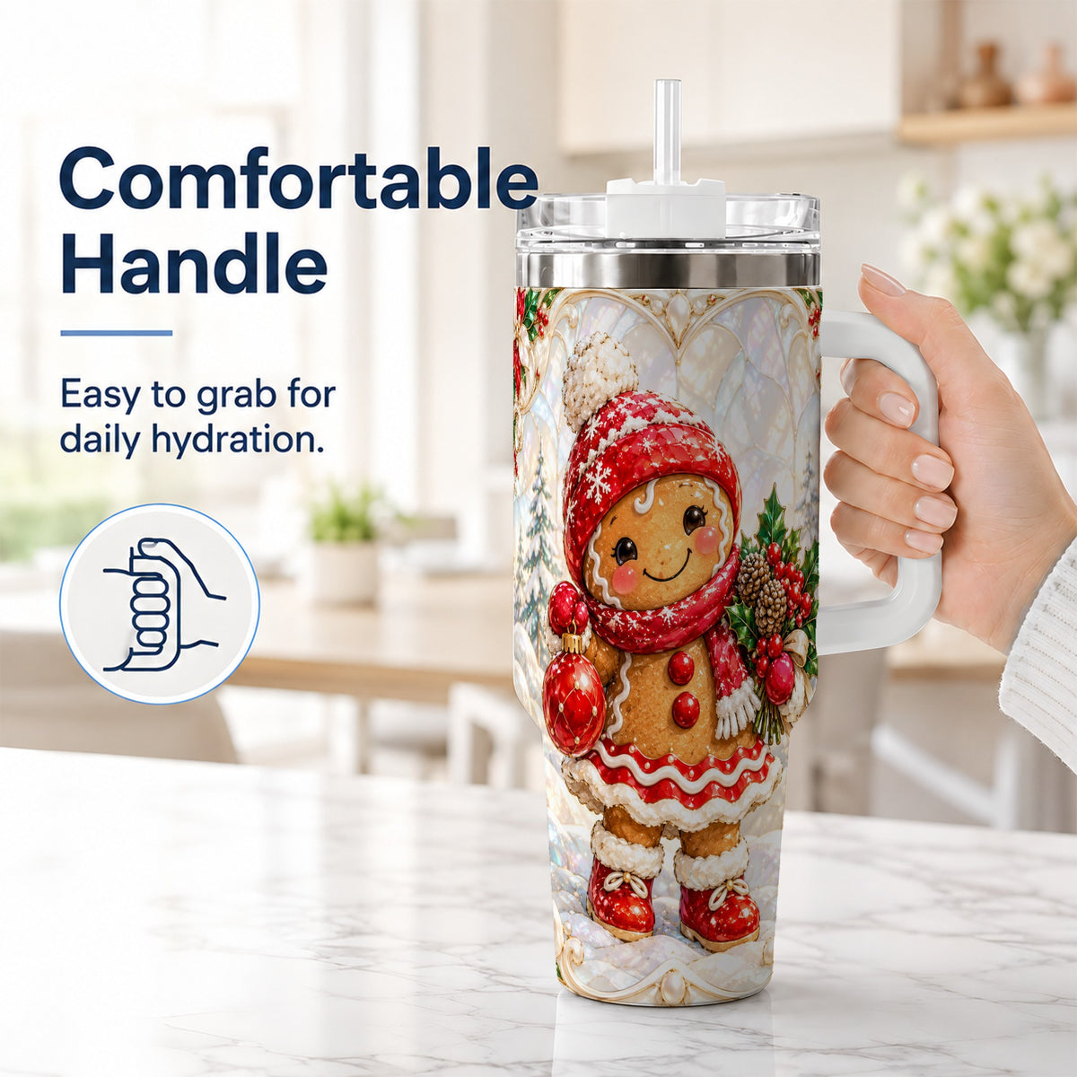 #pl[40oz|White] Gingerbread Girl 40oz Tumbler, Christmas Stainless Steel Travel Cup