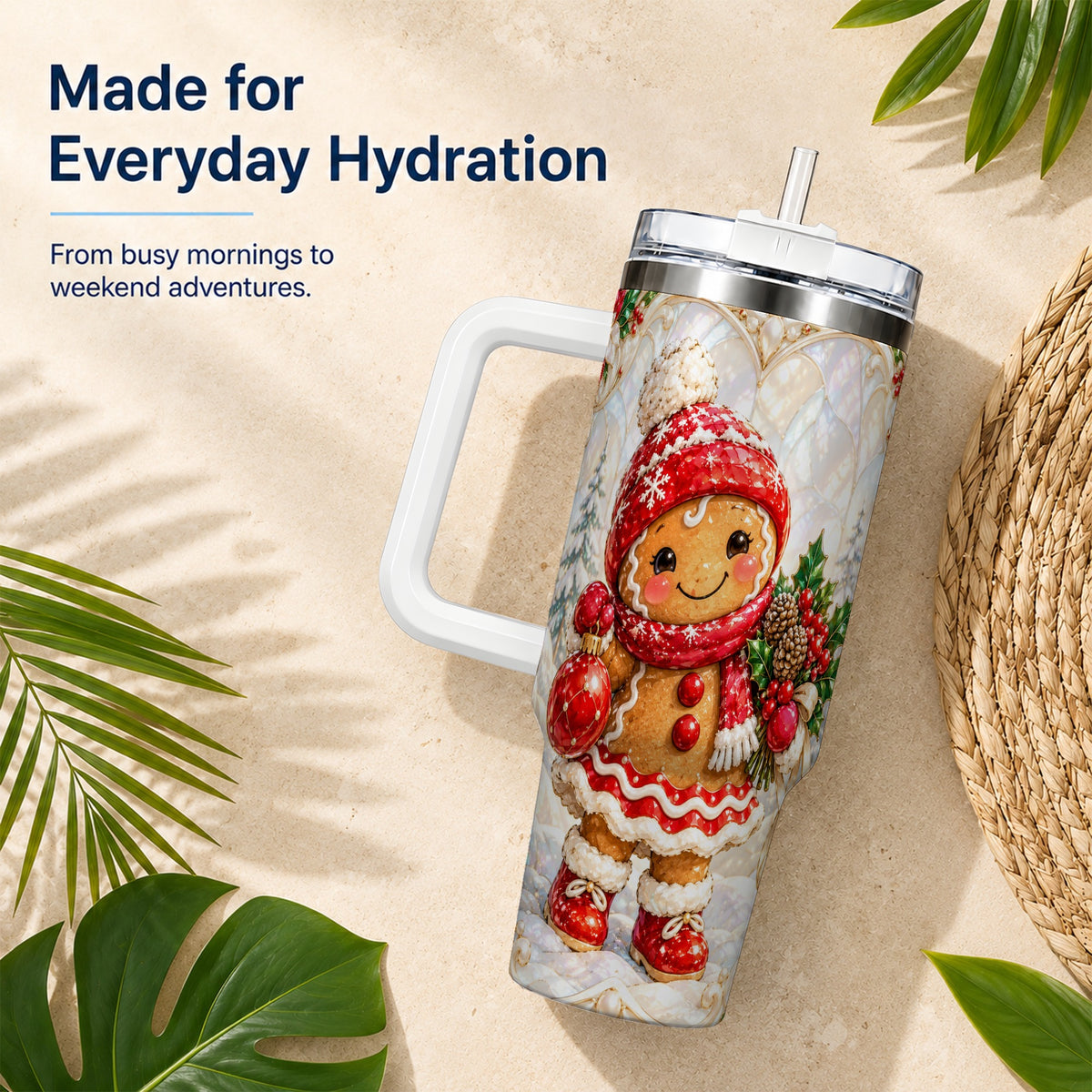 Gingerbread Girl 40oz Tumbler, Christmas Stainless Steel Travel Cup