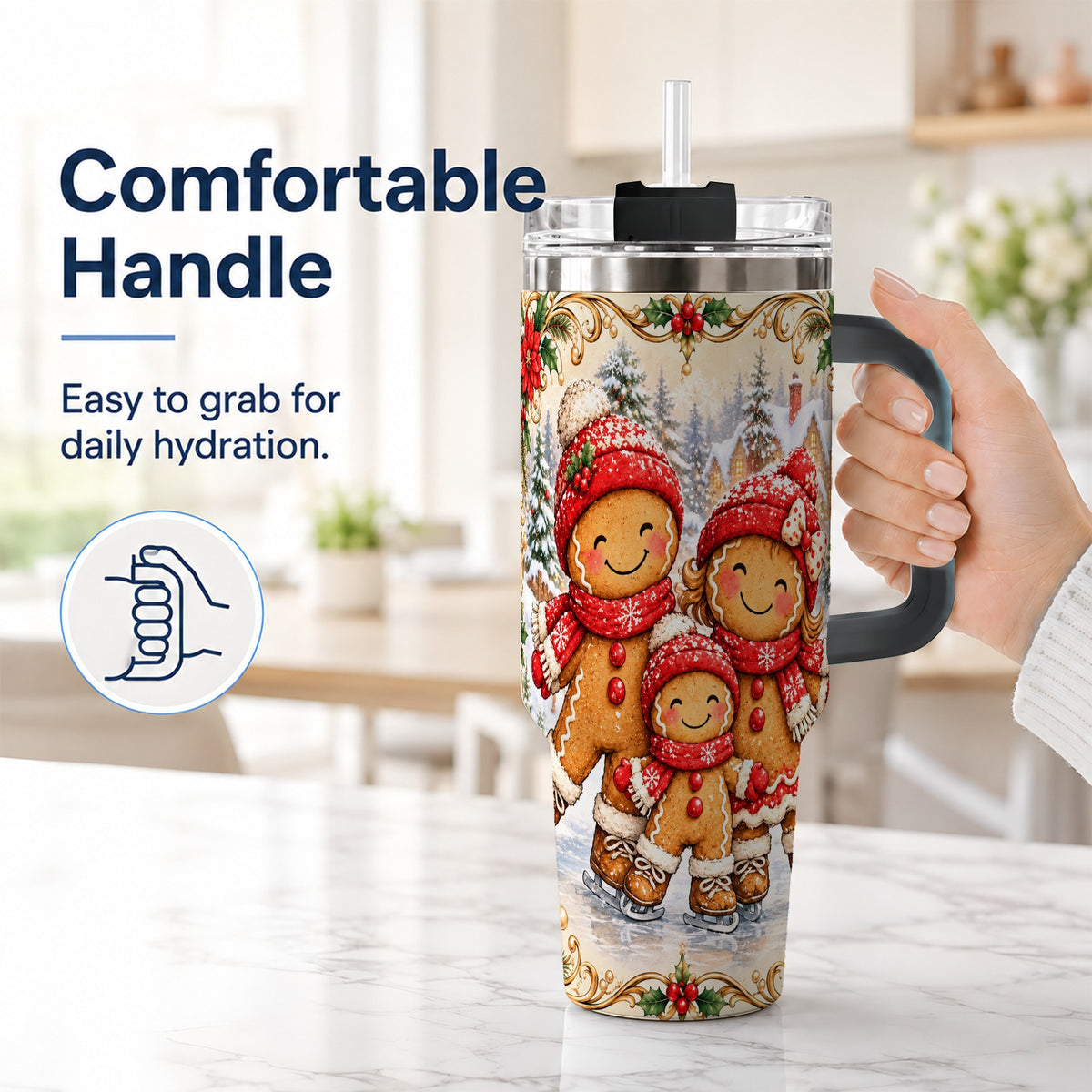 #pl[40oz|Black] Gingerbread Family Tumbler 40oz, Christmas Stainless Steel Travel Cup
