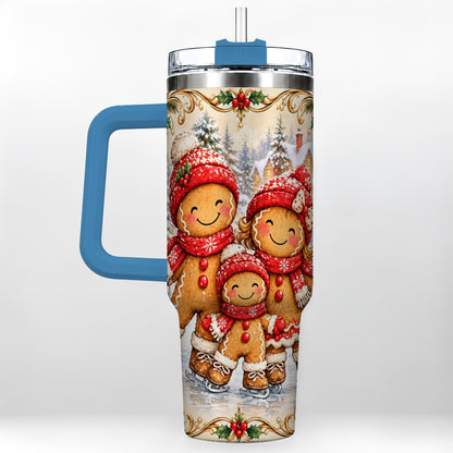 #pl[40oz|Blue] Gingerbread Family Tumbler 40oz, Christmas Stainless Steel Travel Cup