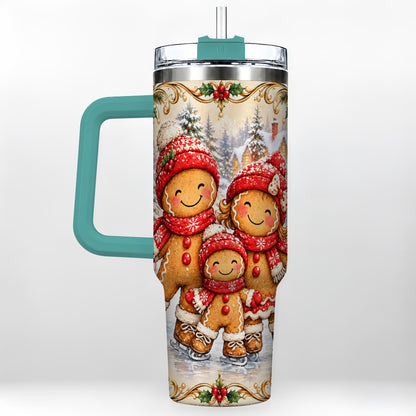#pl[40oz|Green] Gingerbread Family Tumbler 40oz, Christmas Stainless Steel Travel Cup