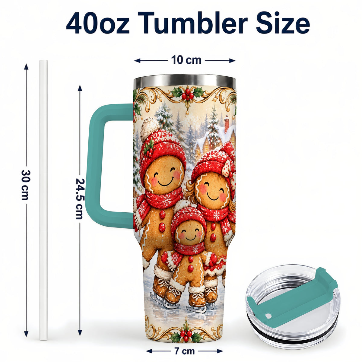 #pl[40oz|Green] Gingerbread Family Tumbler 40oz, Christmas Stainless Steel Travel Cup