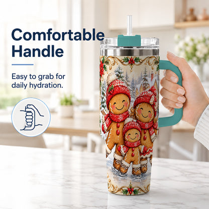 #pl[40oz|Green] Gingerbread Family Tumbler 40oz, Christmas Stainless Steel Travel Cup