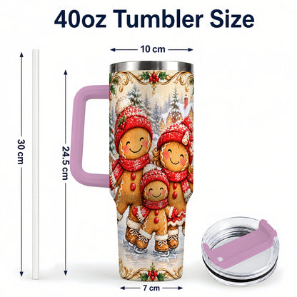 #pl[40oz|Pink] Gingerbread Family Tumbler 40oz, Christmas Stainless Steel Travel Cup