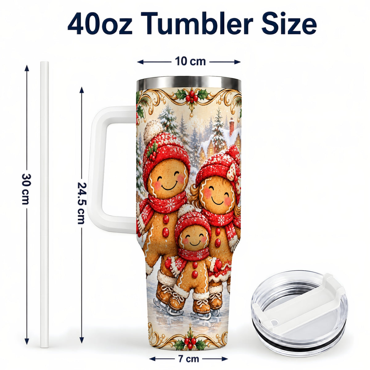 #pl[40oz|White] Gingerbread Family Tumbler 40oz, Christmas Stainless Steel Travel Cup