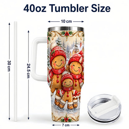 #pl[40oz|White] Gingerbread Family Tumbler 40oz, Christmas Stainless Steel Travel Cup