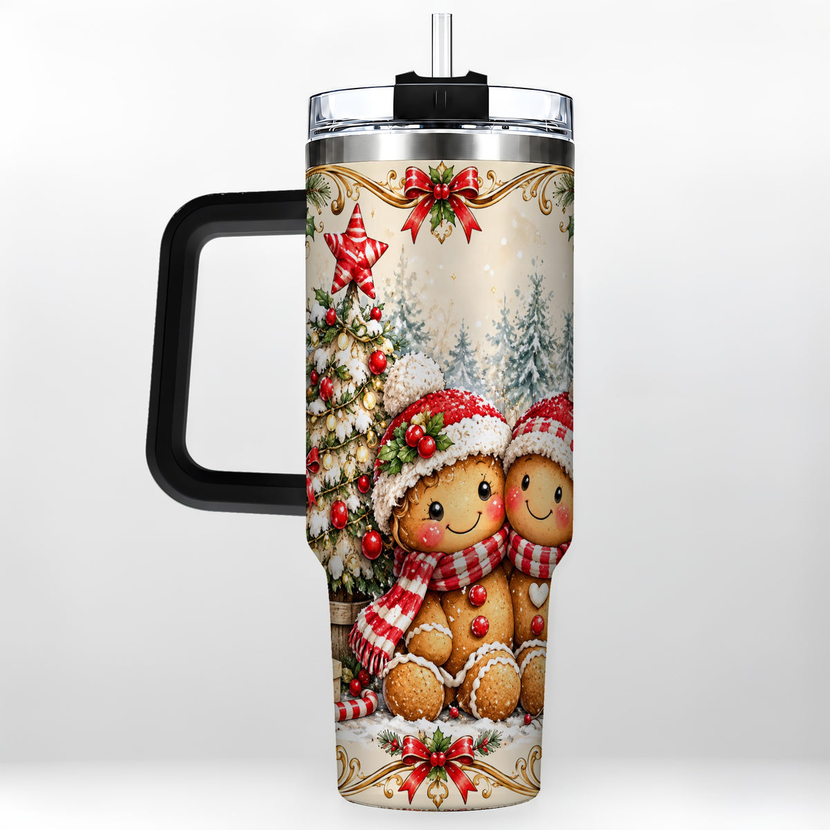 #pl[40oz|Black] Gingerbread Couple Tumbler 40oz, Christmas Stainless Steel Travel Cup