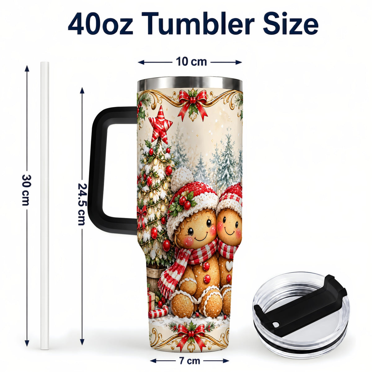 #pl[40oz|Black] Gingerbread Couple Tumbler 40oz, Christmas Stainless Steel Travel Cup