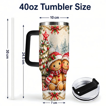 #pl[40oz|Black] Gingerbread Couple Tumbler 40oz, Christmas Stainless Steel Travel Cup