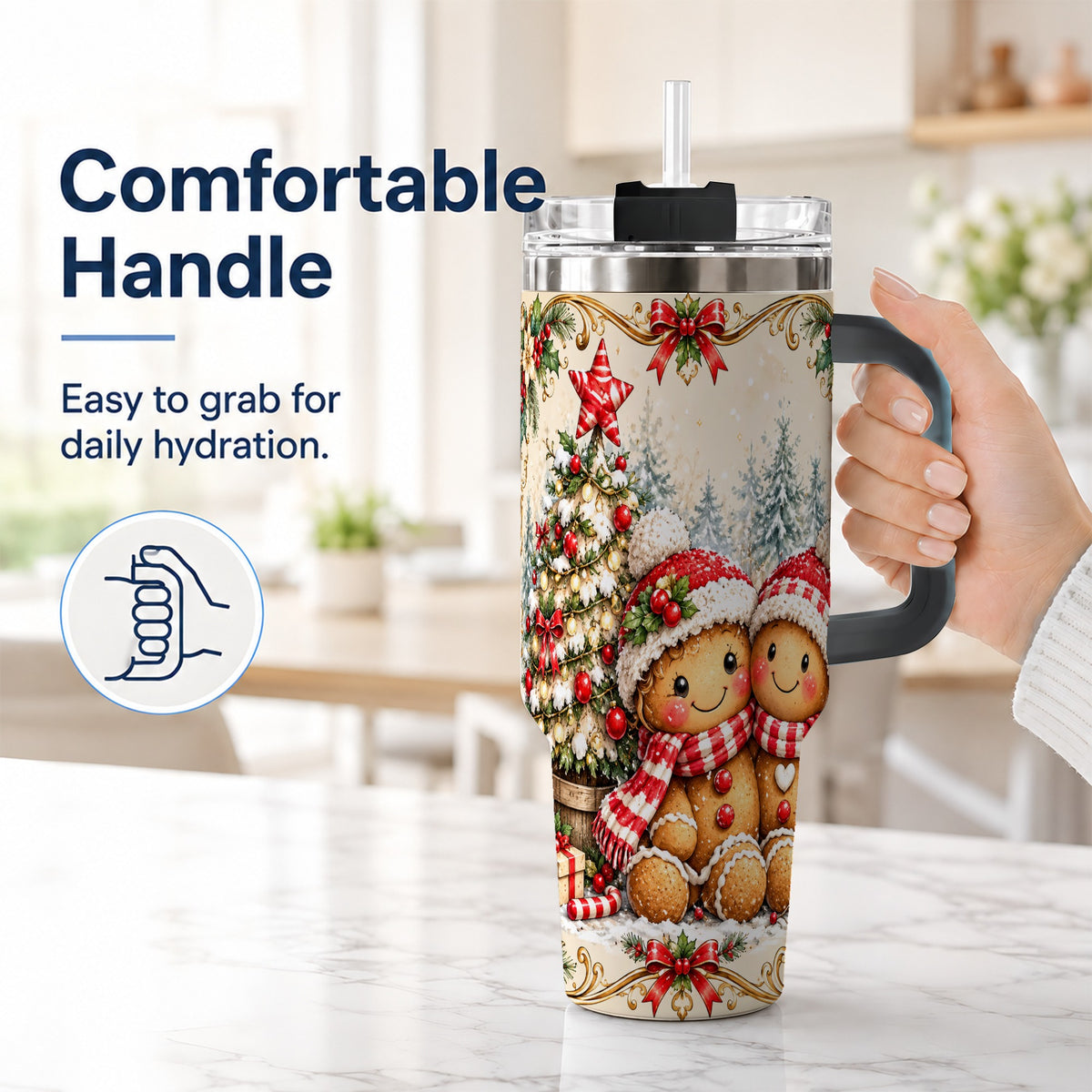 #pl[40oz|Black] Gingerbread Couple Tumbler 40oz, Christmas Stainless Steel Travel Cup