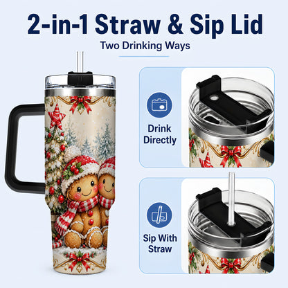 #pl[40oz|Black] Gingerbread Couple Tumbler 40oz, Christmas Stainless Steel Travel Cup