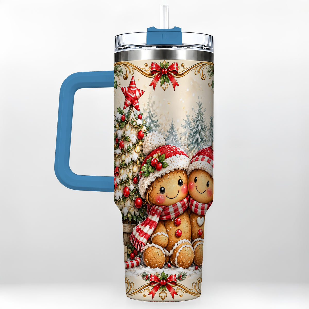 #pl[40oz|Blue] Gingerbread Couple Tumbler 40oz, Christmas Stainless Steel Travel Cup