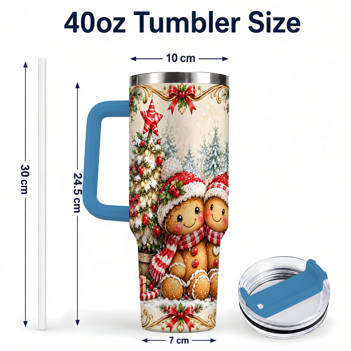 #pl[40oz|Blue] Gingerbread Couple Tumbler 40oz, Christmas Stainless Steel Travel Cup