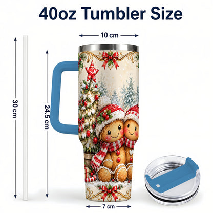 #pl[40oz|Blue] Gingerbread Couple Tumbler 40oz, Christmas Stainless Steel Travel Cup