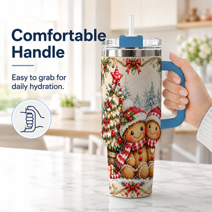 #pl[40oz|Blue] Gingerbread Couple Tumbler 40oz, Christmas Stainless Steel Travel Cup
