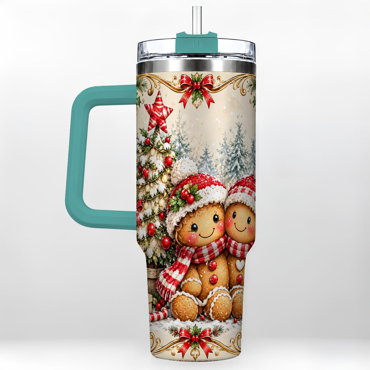 #pl[40oz|Green] Gingerbread Couple Tumbler 40oz, Christmas Stainless Steel Travel Cup