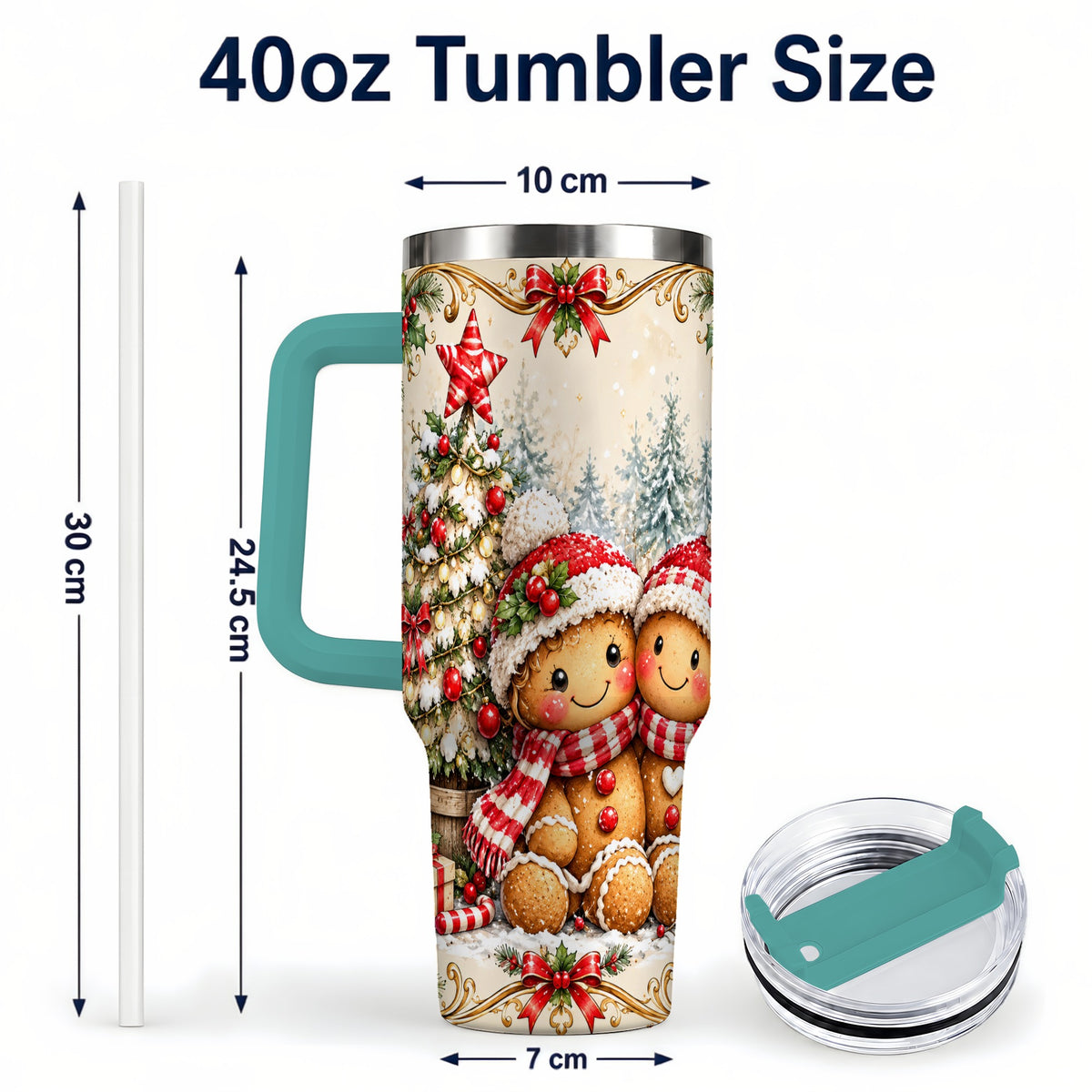 #pl[40oz|Green] Gingerbread Couple Tumbler 40oz, Christmas Stainless Steel Travel Cup