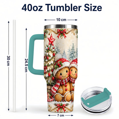 #pl[40oz|Green] Gingerbread Couple Tumbler 40oz, Christmas Stainless Steel Travel Cup