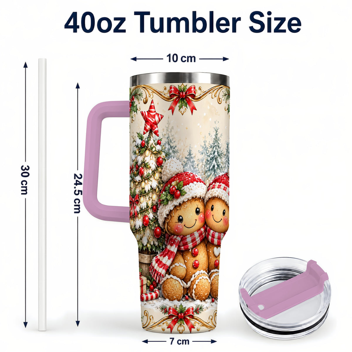 #pl[40oz|Pink] Gingerbread Couple Tumbler 40oz, Christmas Stainless Steel Travel Cup