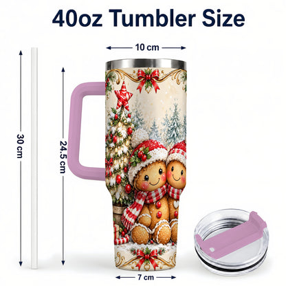 #pl[40oz|Pink] Gingerbread Couple Tumbler 40oz, Christmas Stainless Steel Travel Cup