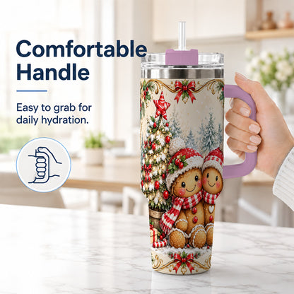 #pl[40oz|Pink] Gingerbread Couple Tumbler 40oz, Christmas Stainless Steel Travel Cup