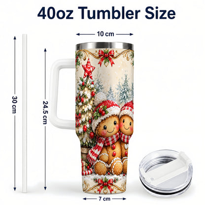 #pl[40oz|White] Gingerbread Couple Tumbler 40oz, Christmas Stainless Steel Travel Cup