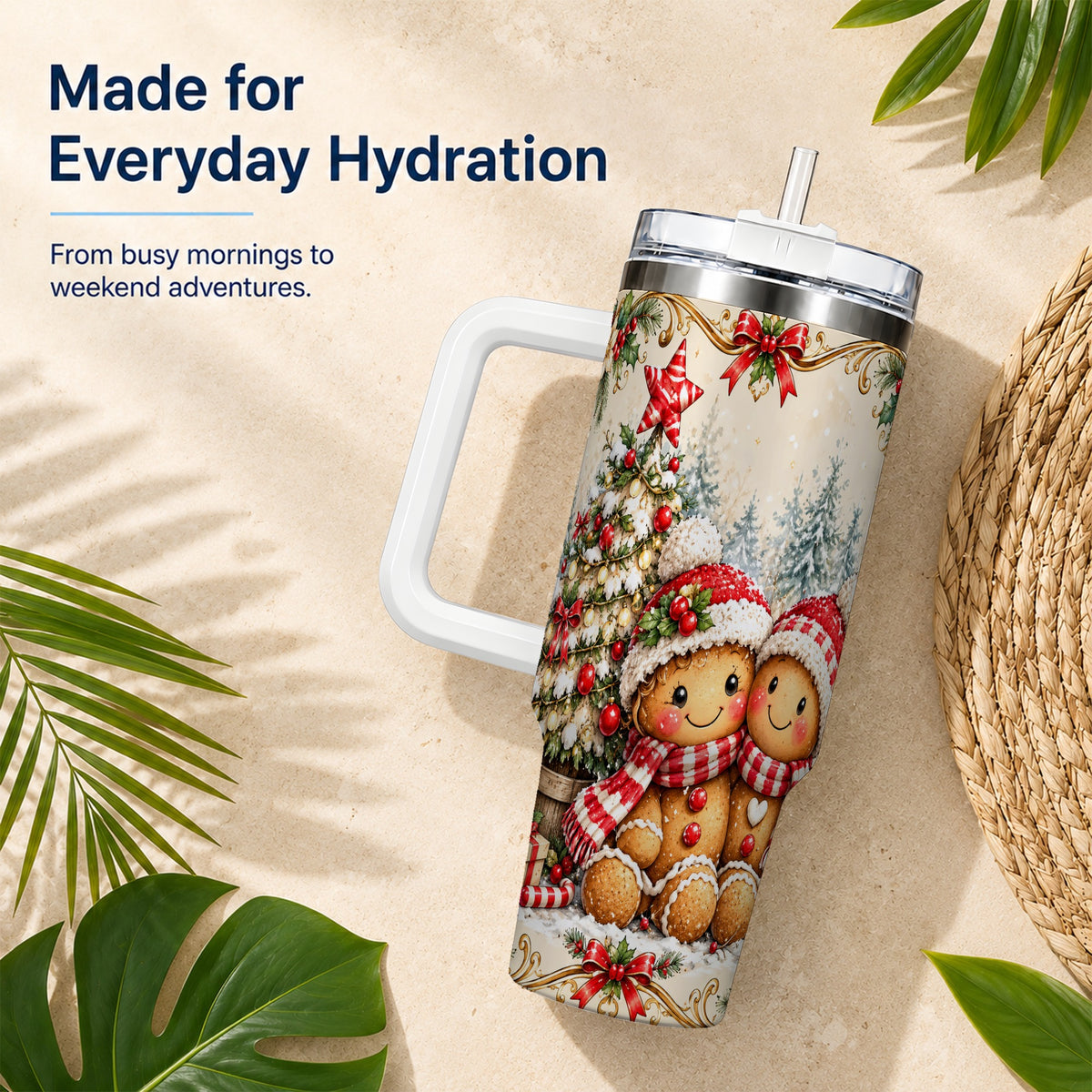 Gingerbread Couple Tumbler 40oz, Christmas Stainless Steel Travel Cup