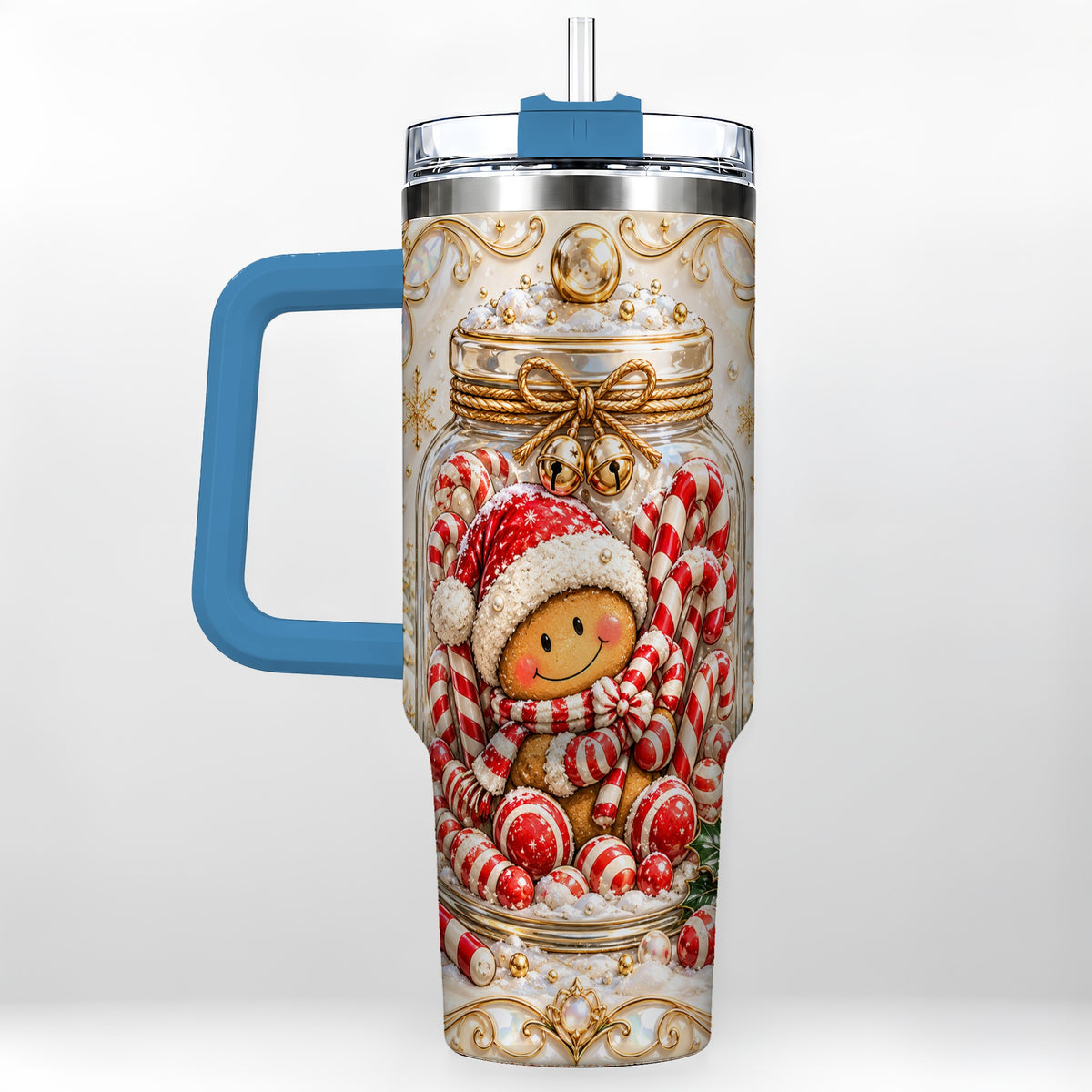 #pl[40oz|Blue] Gingerbread Candy Jar Tumbler 40oz, Christmas Stainless Steel Travel Cup