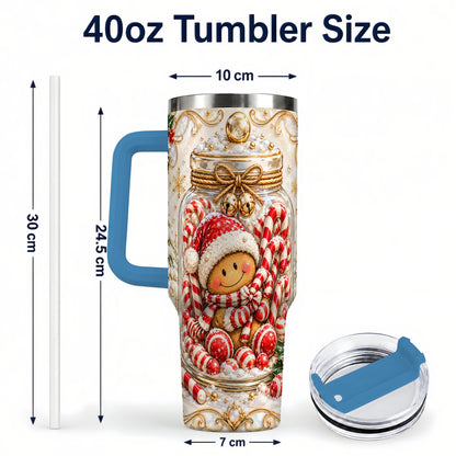 #pl[40oz|Blue] Gingerbread Candy Jar Tumbler 40oz, Christmas Stainless Steel Travel Cup