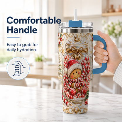 #pl[40oz|Blue] Gingerbread Candy Jar Tumbler 40oz, Christmas Stainless Steel Travel Cup