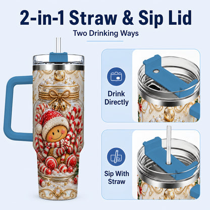 #pl[40oz|Blue] Gingerbread Candy Jar Tumbler 40oz, Christmas Stainless Steel Travel Cup