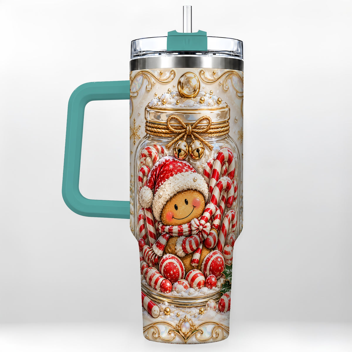 #pl[40oz|Green] Gingerbread Candy Jar Tumbler 40oz, Christmas Stainless Steel Travel Cup