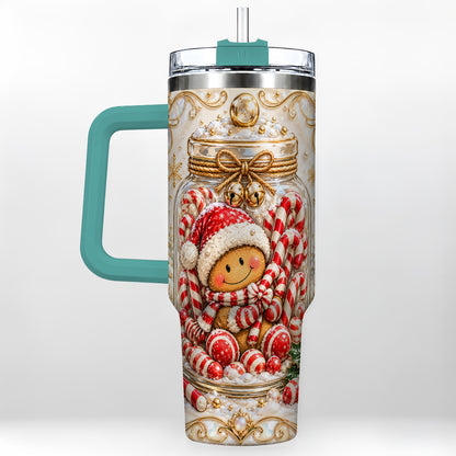 #pl[40oz|Green] Gingerbread Candy Jar Tumbler 40oz, Christmas Stainless Steel Travel Cup