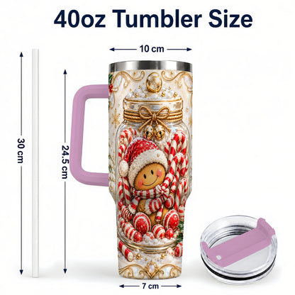 #pl[40oz|Pink] Gingerbread Candy Jar Tumbler 40oz, Christmas Stainless Steel Travel Cup