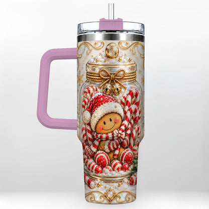#pl[40oz|Pink] Gingerbread Candy Jar Tumbler 40oz, Christmas Stainless Steel Travel Cup