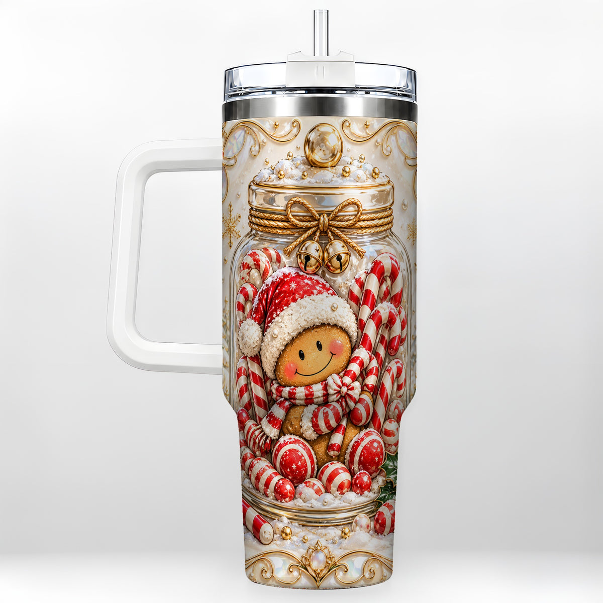 Gingerbread Candy Jar Tumbler 40oz, Christmas Stainless Steel Travel Cup