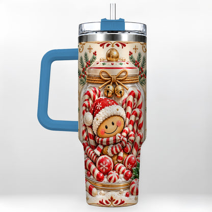 #pl[40oz|Blue] Gingerbread Candy Jar Tumbler 40oz, Christmas Stainless Steel Travel Cup