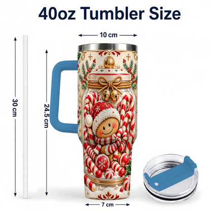 #pl[40oz|Blue] Gingerbread Candy Jar Tumbler 40oz, Christmas Stainless Steel Travel Cup