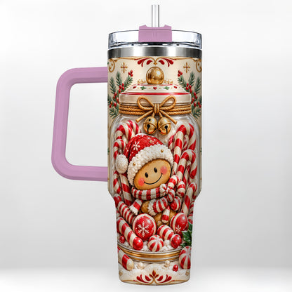 #pl[40oz|Pink] Gingerbread Candy Jar Tumbler 40oz, Christmas Stainless Steel Travel Cup