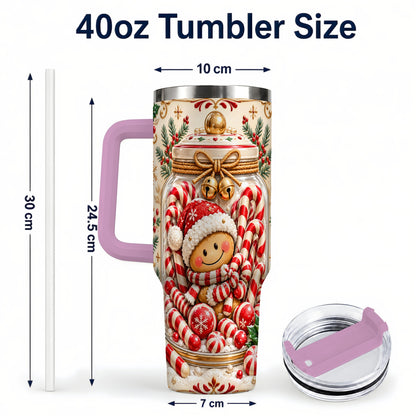 #pl[40oz|Pink] Gingerbread Candy Jar Tumbler 40oz, Christmas Stainless Steel Travel Cup